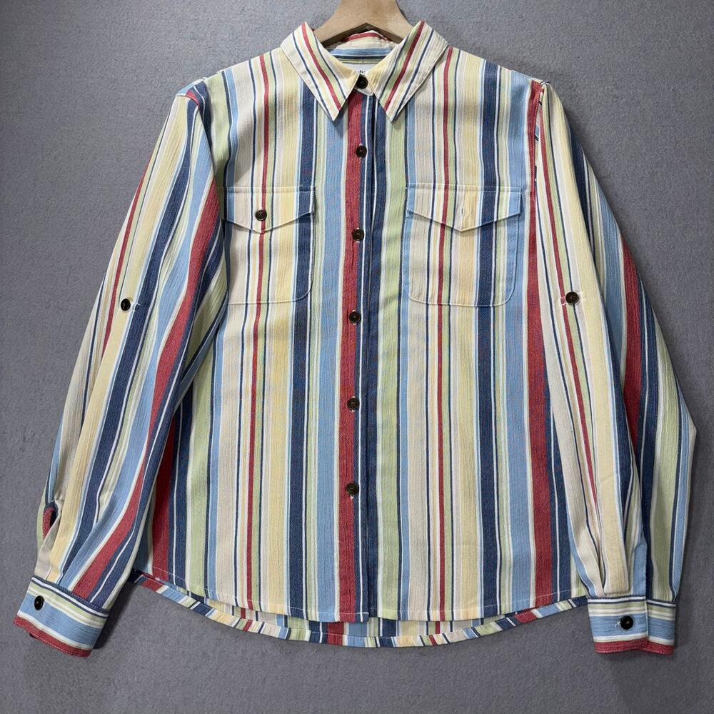 Alfred Dunner Button Shirt 14P Multicolor Stripe Classic Western Retro Statement